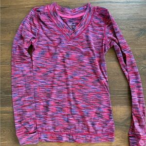 Women's  Pink and Blue V-Neck Top